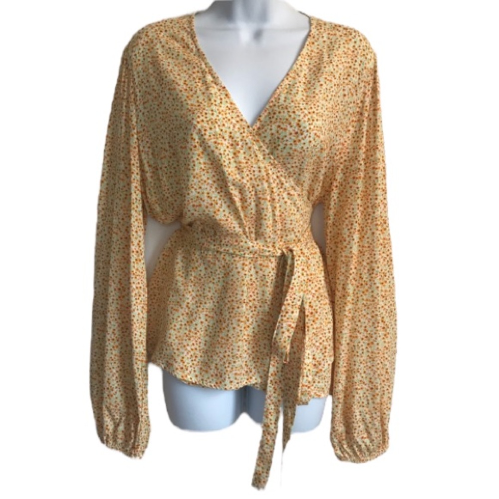 Old Navy Yellow Floral Wrap Blouse
